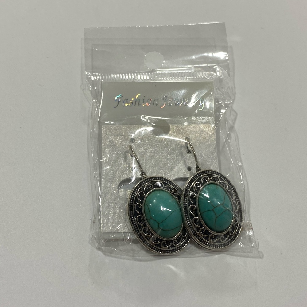 Silver and Turquoise Colored Dangle Earrings